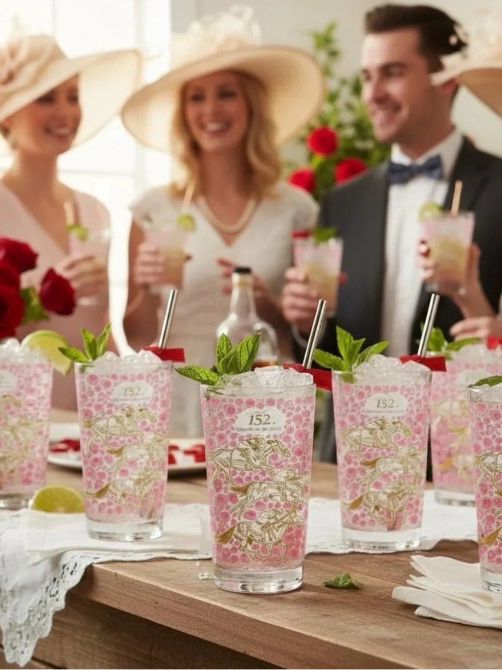 152nd Kentucky Derby Official Mint Julep Glasses 4 Churchill Downs 2026 Floral